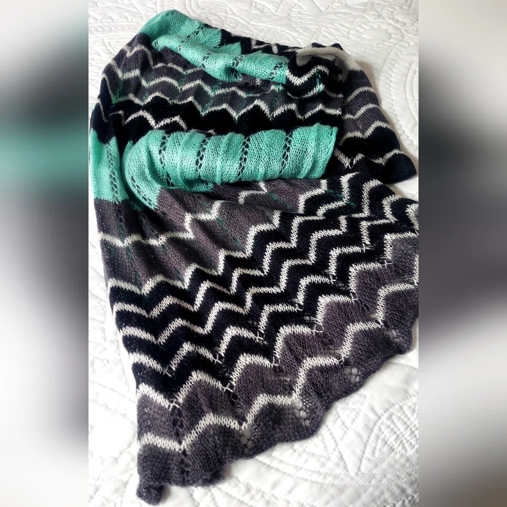* Chevron Soft Knit Scarf In Black, White, Mint, Gray Lightweight, Like New
